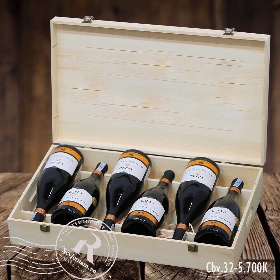 6 chai rượu vang Ý Luli Appassimento + hộp gỗ đồng bộ đẹp